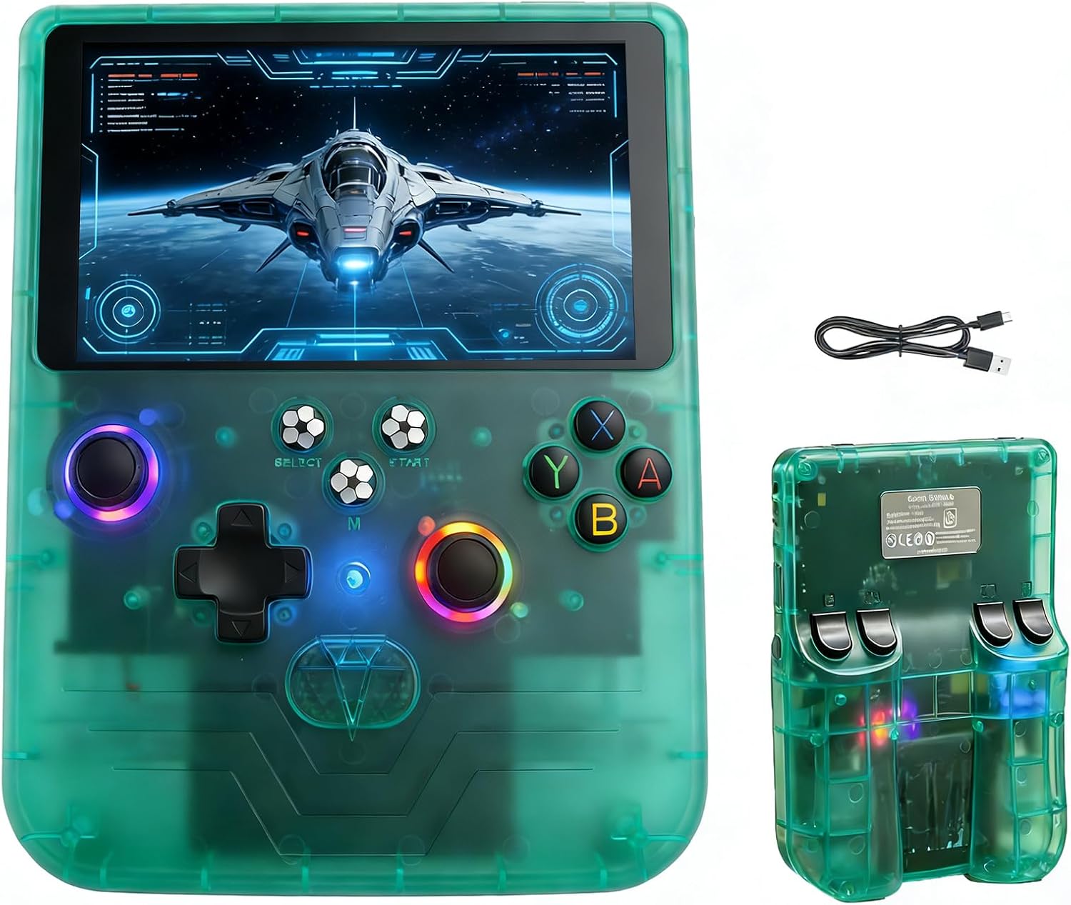 FVBADE[40000 in 1] R60S MAX Handheld Game Console 5.5 inch IPS Screen Mini Retro Console 6000mAh Portable Pocket Arcade 45+ Mainstream Emulator 128G TF Card Transparent.(Green)