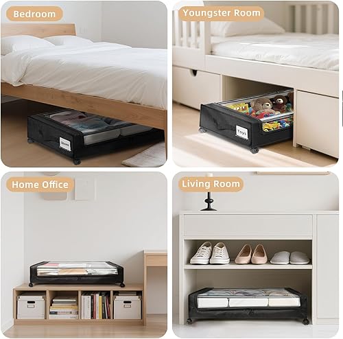 Miniatura 7 de Almacenamiento debajo de la cama con ruedas, paquete de 2, contenedores de almacenamiento debajo de la cama XXL, almacenamiento de zapatos debajo de