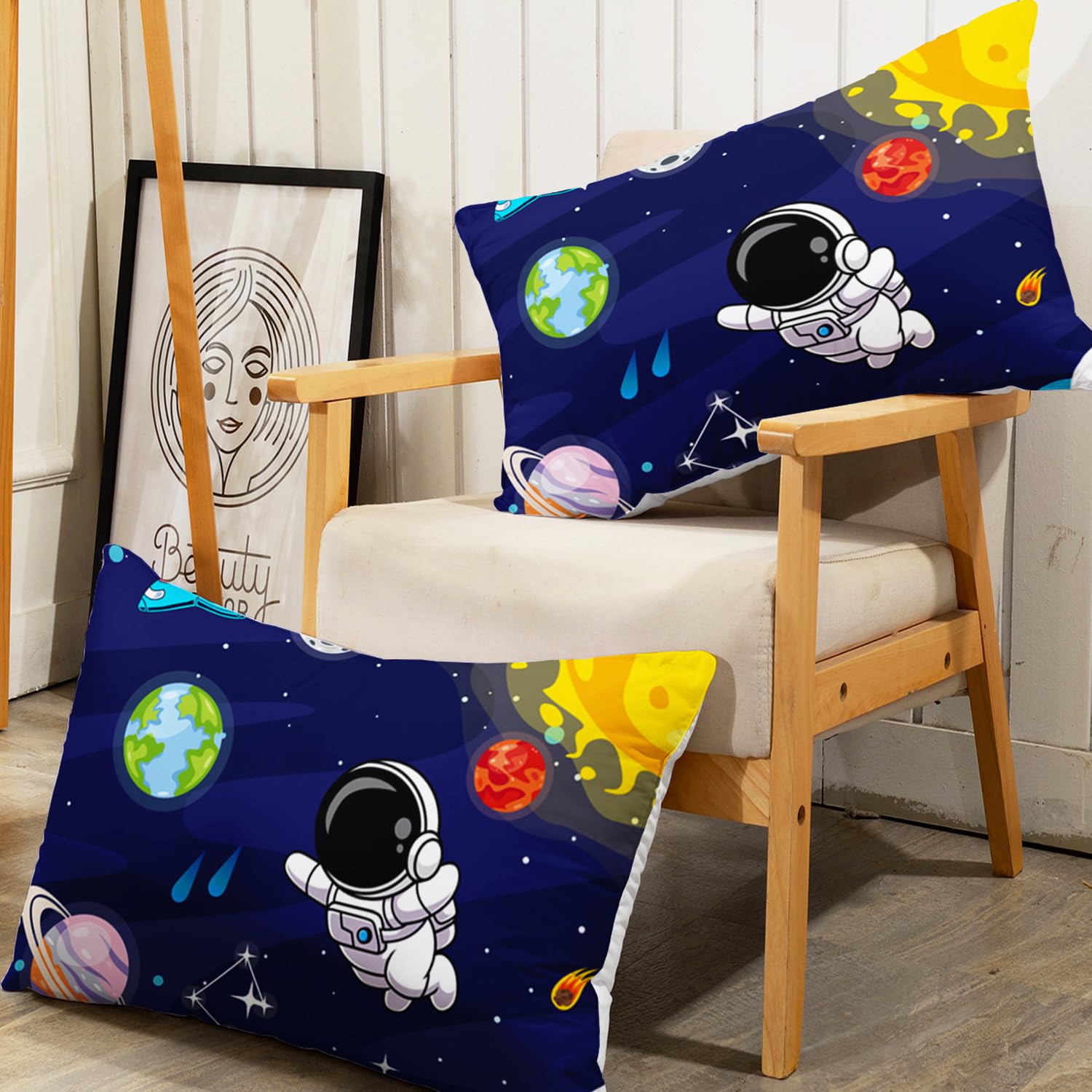 Astronaut Bed Sheet Set - Twin XL Fitted Sheet & 2 Pillowcases, Space Theme Kids Room Decor - View #4