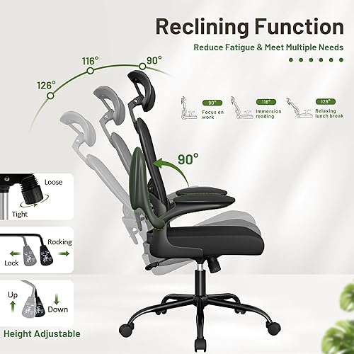 Miniatura 6 de Furmax Silla de oficina ergonómica ejecutiva con respaldo alto para computadora con reposacabezas 3D, reposabrazos de apoyo lumbar ajustables para