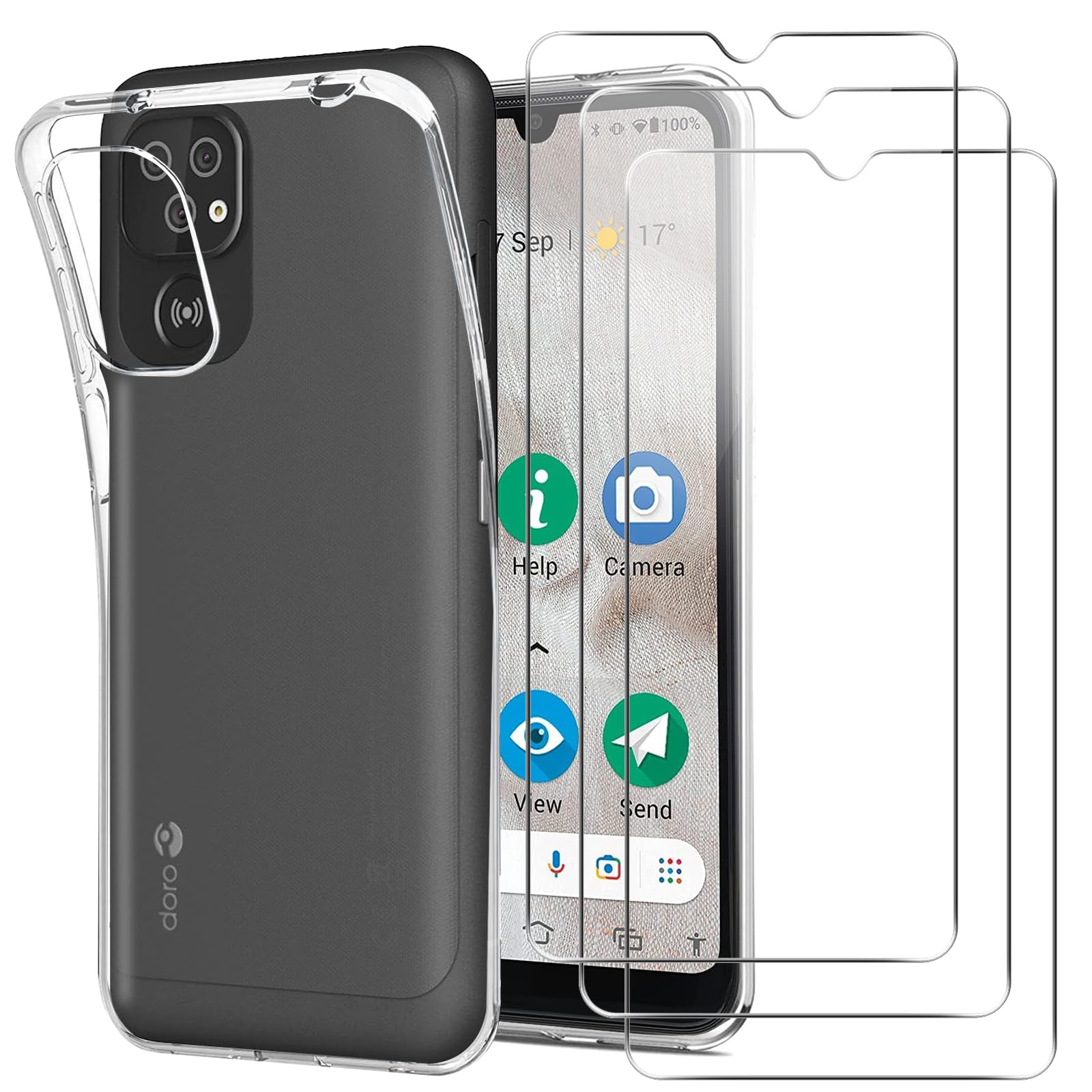Cover + 3 Pellicole Vetro Temperato Per Doro 8100 4G/8100 Plus – Custodia Morbida TPU Trasparente Antiurto - 3