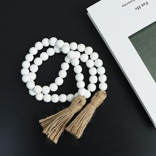 Vista 66 de Meplait Guirnalda de cuentas de madera de 39 pulgadas con borlas, cuentas de oración versátiles, estilo bohemio y chic para colgar en la pared, Rosa