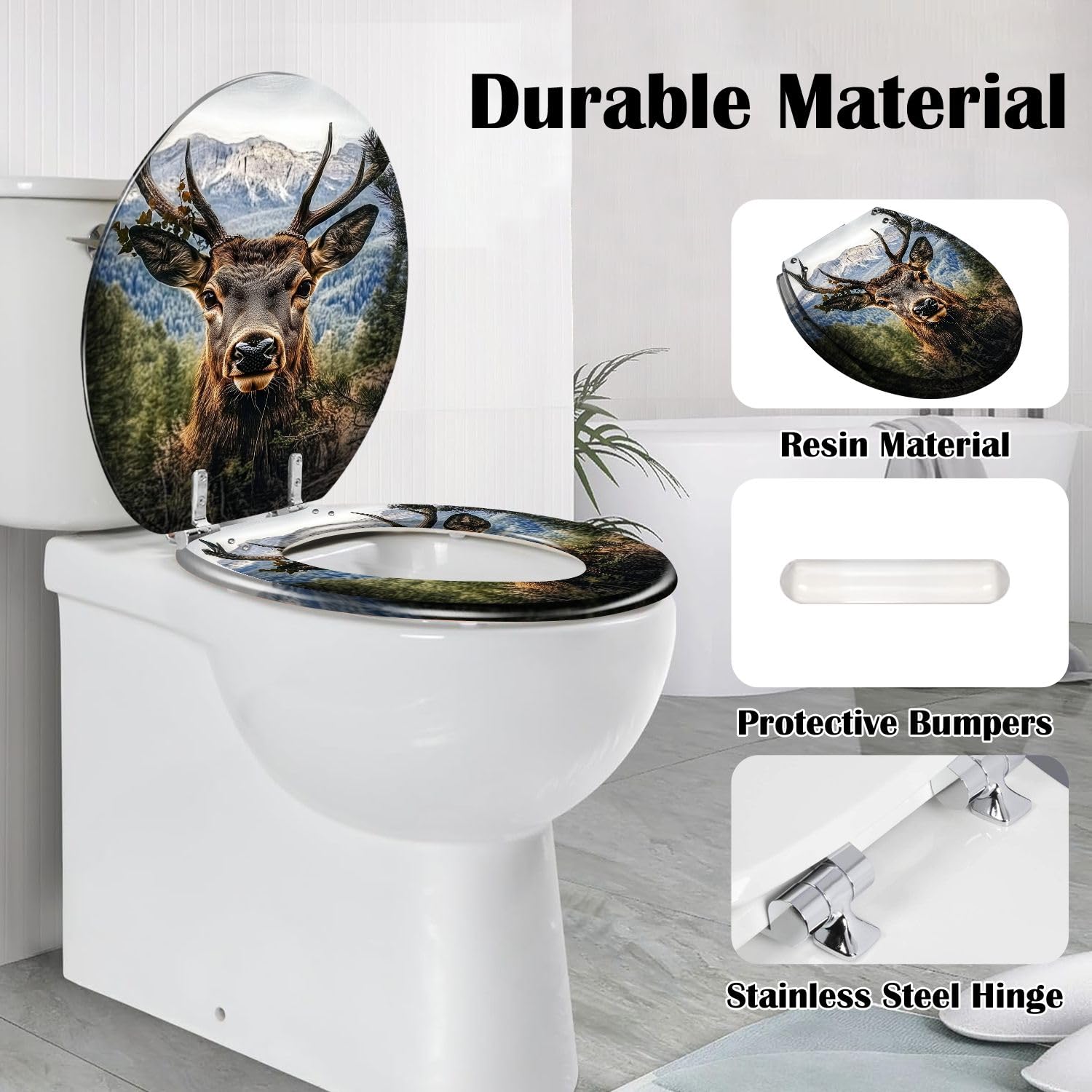 Asiento de inodoro alargado de bambú estilo zen para baño