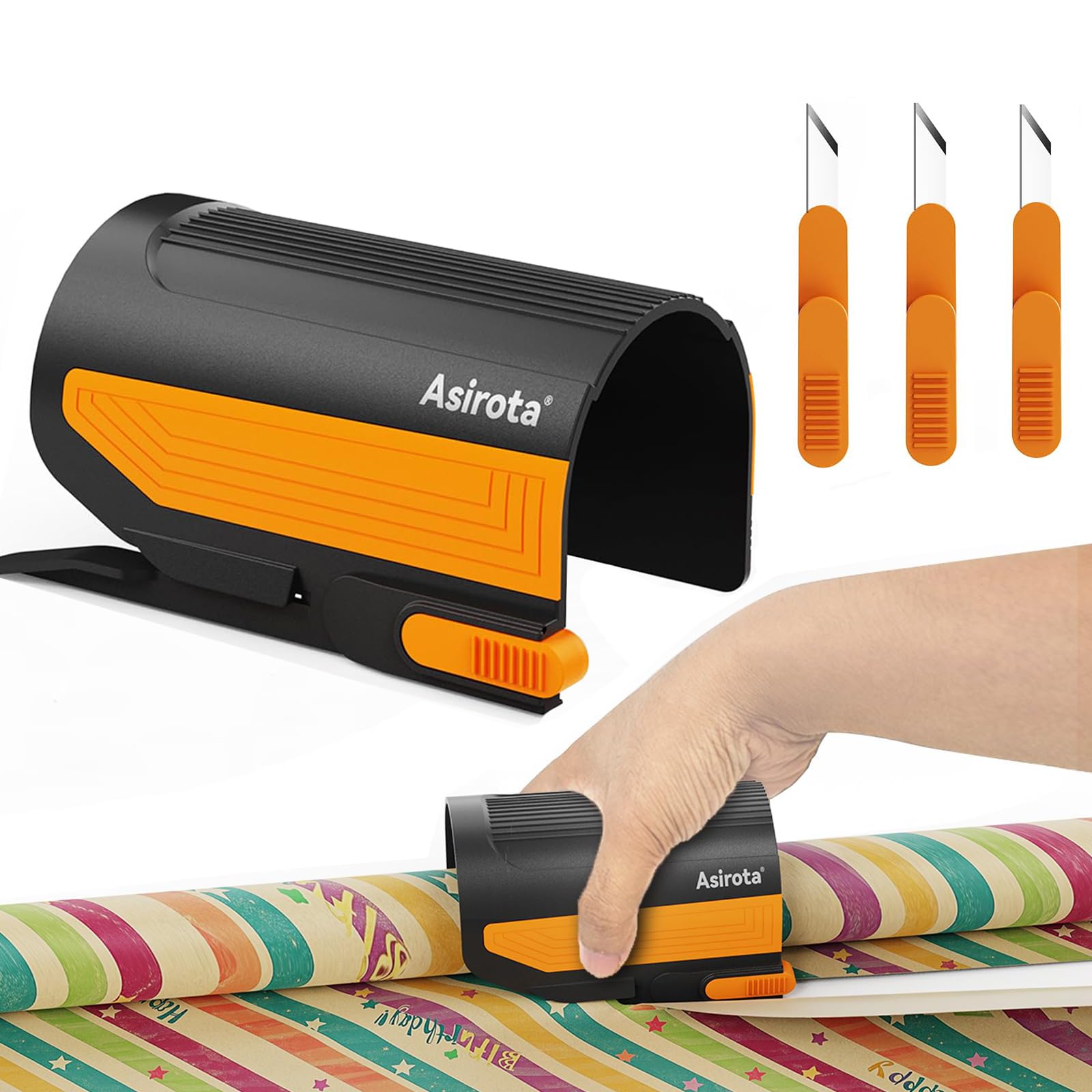 Wrapping Paper Cutter with 3 Replaceable Blades,Slider Wrap Cutter for Gift Wrapping Accessories,Gift Wrap Cutter Tool for Holiday Gift Wrapping,