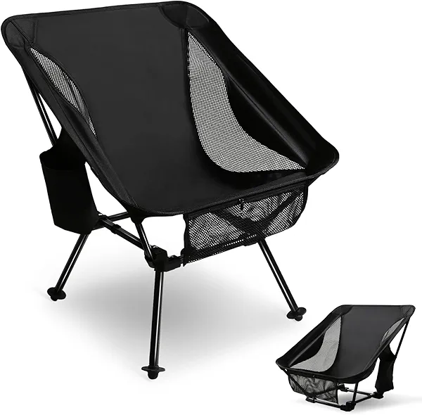 SHALLWE Portable Camping Chairs 55cm Wide, Lightweight Backpacking Chair 2 Height Options, Aluminum Camp Chairs for Adults 330lbs for Backpacking, Hiking, Beach, Travel, Picnic