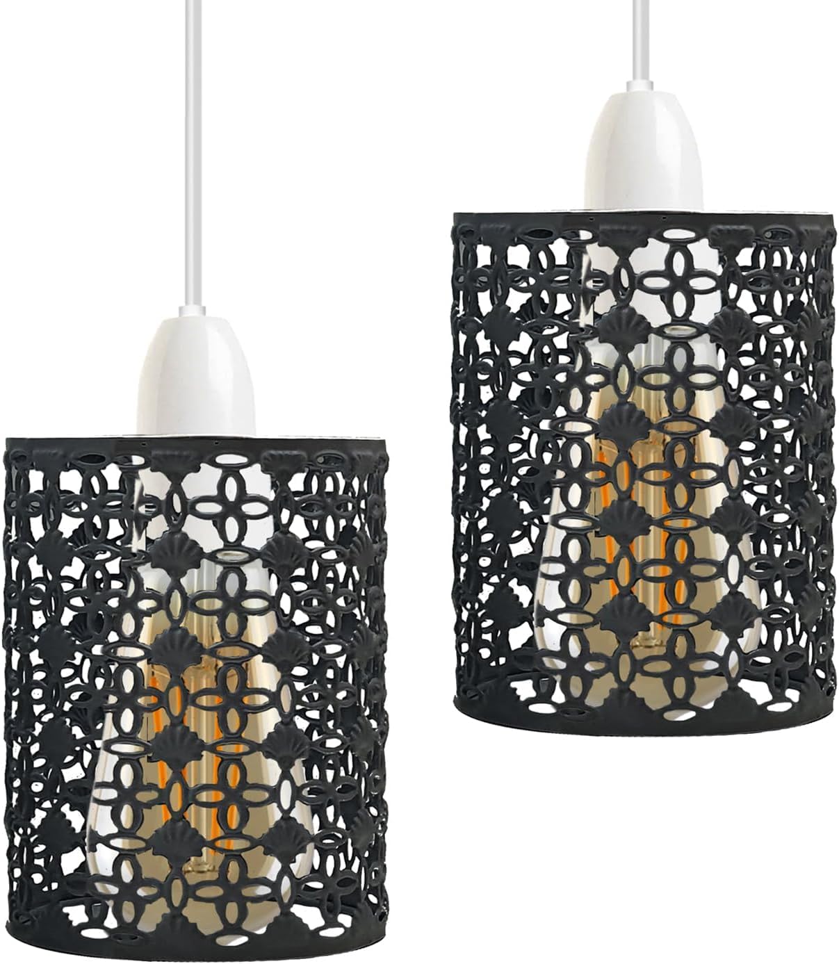 Ledsone Black 2 Pack P4 Vintage Metal Cage, Industrial Retro Pendant Lampshade Barrel Shaped Loft Style Metal Ceiling Lamp Shade For Pendant Light,Wall Lights (Black 2 Pack P4)