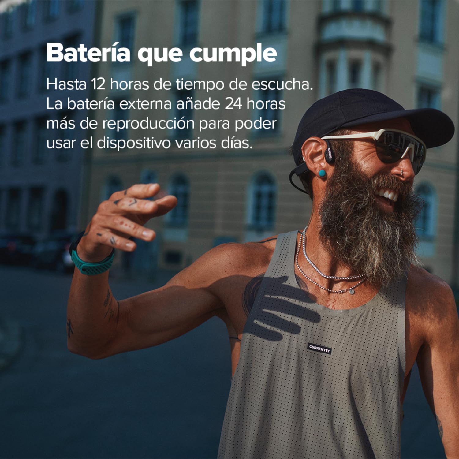 Suunto Wing 2 Open-Ear Auriculares Abiertos Bluetooth Conducción Ósea, IP66 (Antisudor), Luces Seguridad, Retroalimentación por Voz, 12H Autonomía + 24H Powerbank