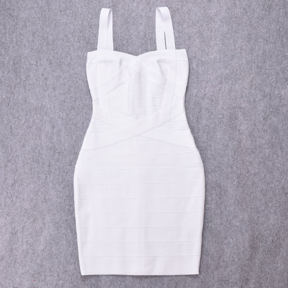 Women's Spaghetti Strap Rayon Mini Bodycon Bandage Dress(M,Bianco)