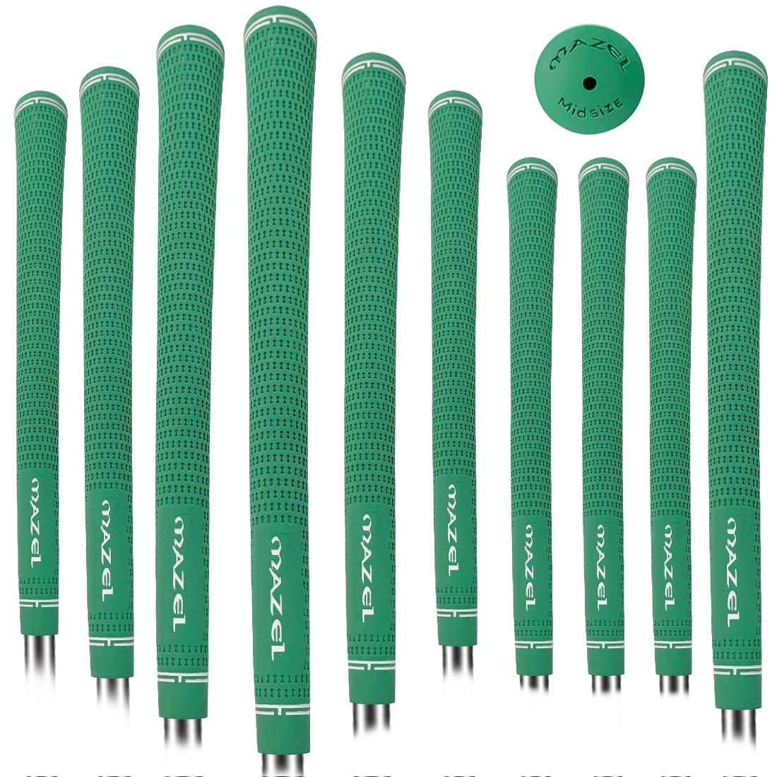 MAZEL Anti-Slip Golf Grips Set of 10 Non-Slip&Shock Absorbing Rubber Golf Clubs Grip Standard/Midsize for Improved Gripping Performance (Light Green, Mid-Sized)