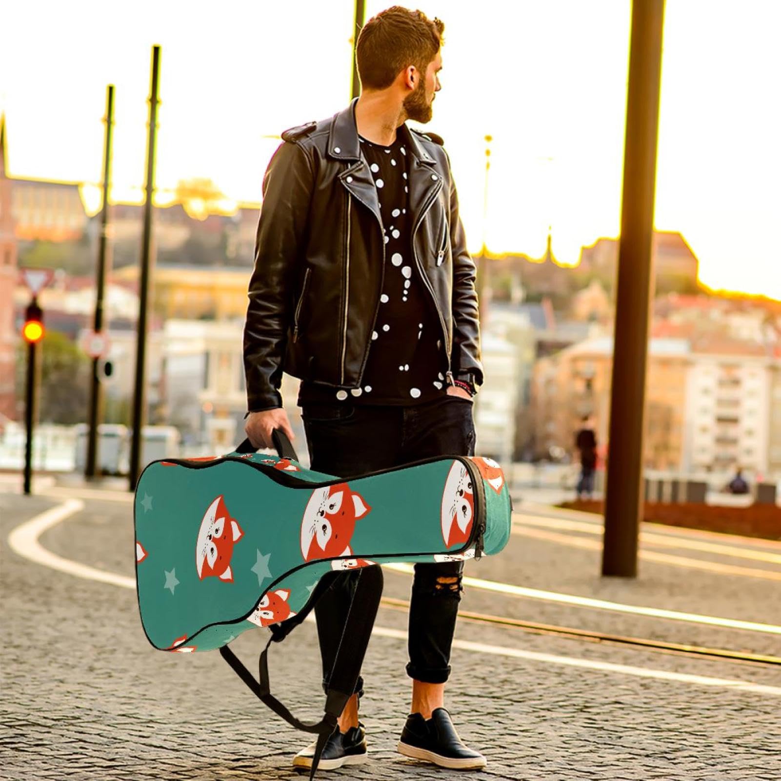 Torba na gitarę akustyczną wodoodporny plecak na gitarę grubo miękki wyściełany lis klasyczna obudowa na gitarę, wielobarwny, 42.9x16.9x4.7 in, Organizer do torby