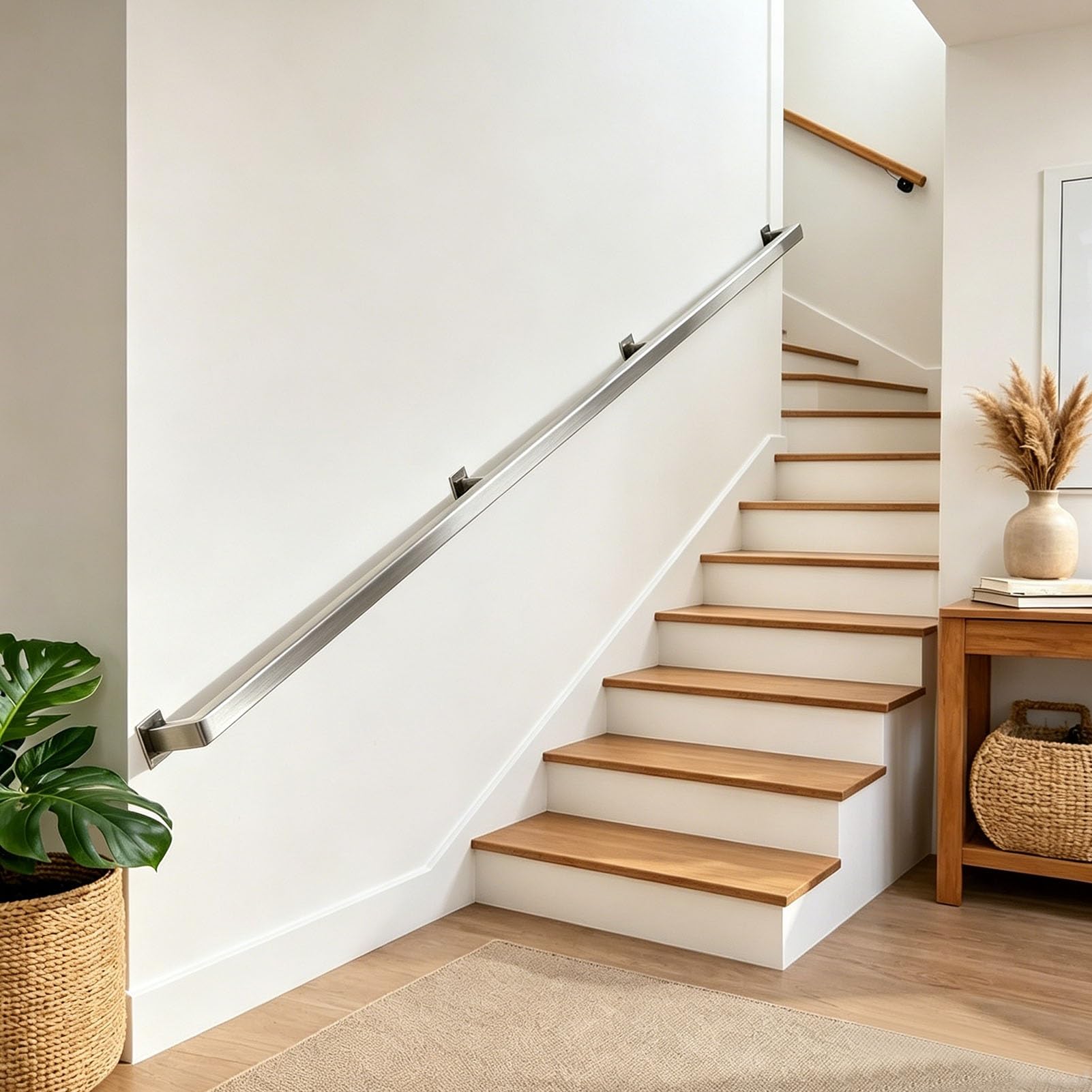 Junvstor Stainless Steel Indoor Outdoor Grab Rail, Loft Staircase Handrail Banister Stairs Rail, Stairway Railing For Home Kindergarten Corridor Guardrail, Wall Mount(18ft/540cm)