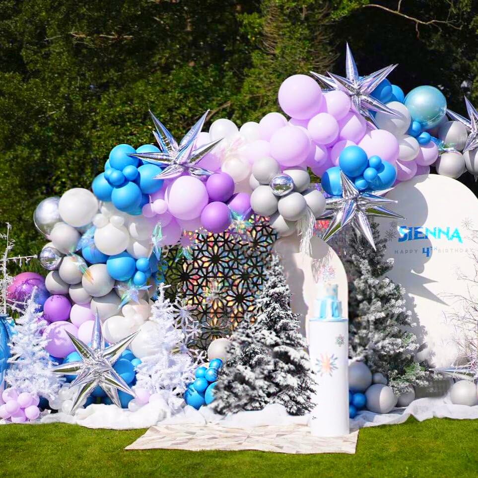 Image of BAUANOOY Frozen balloons, 60pcs 12 Inch Purple and Blue Balloons with Snowflake Confetti Balloons for Winter Theme Party Supplies Baby Shower Wedding Frozen Birthday Party Decorations