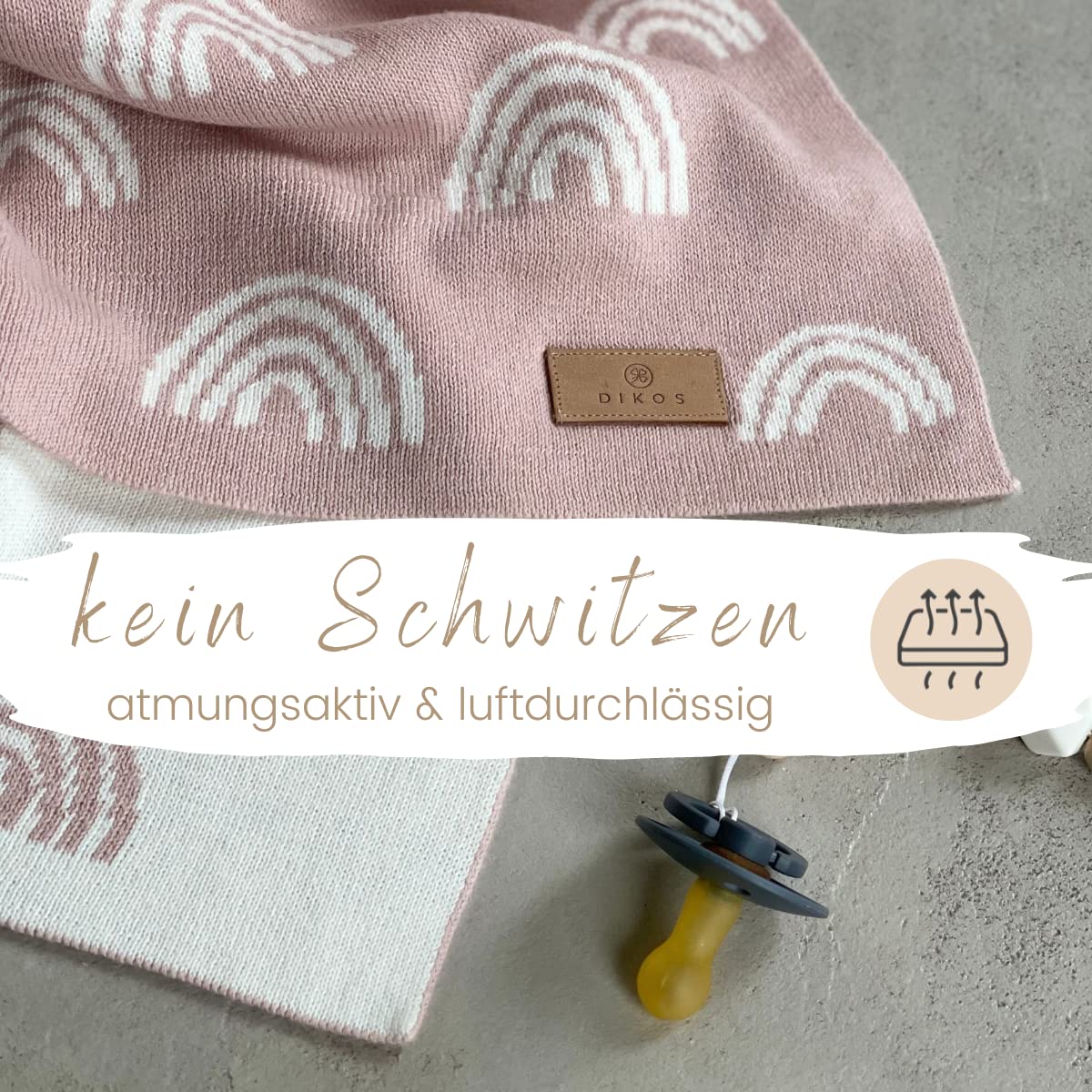 DIKOS® Babydecke Bio Baumwolle Mädchen Regenbögen rosa – 100% GOTS Zertifiziert – Strickdecke – Neugeborenen Baby Decke Erstlingsdecke Altrosa – Kinderwagendecke Geschenk zur Geburt