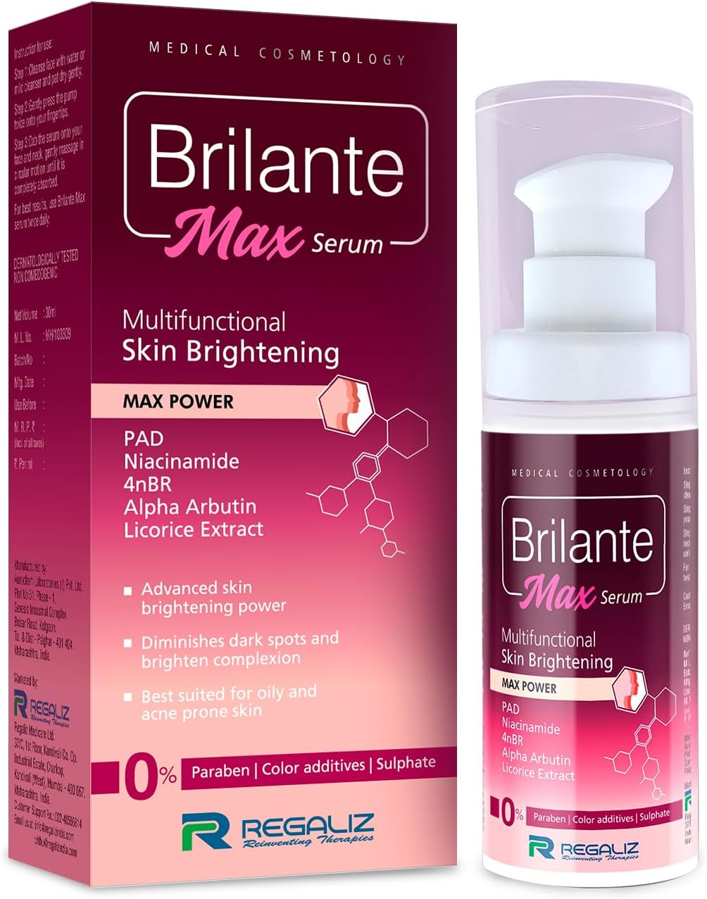 Regaliz Brilante Max Serum | Multifunctional Skin Brightening & Radiance Booster | Targets Dark Spots, Uneven Skin Tone, and Dullness | 30ml