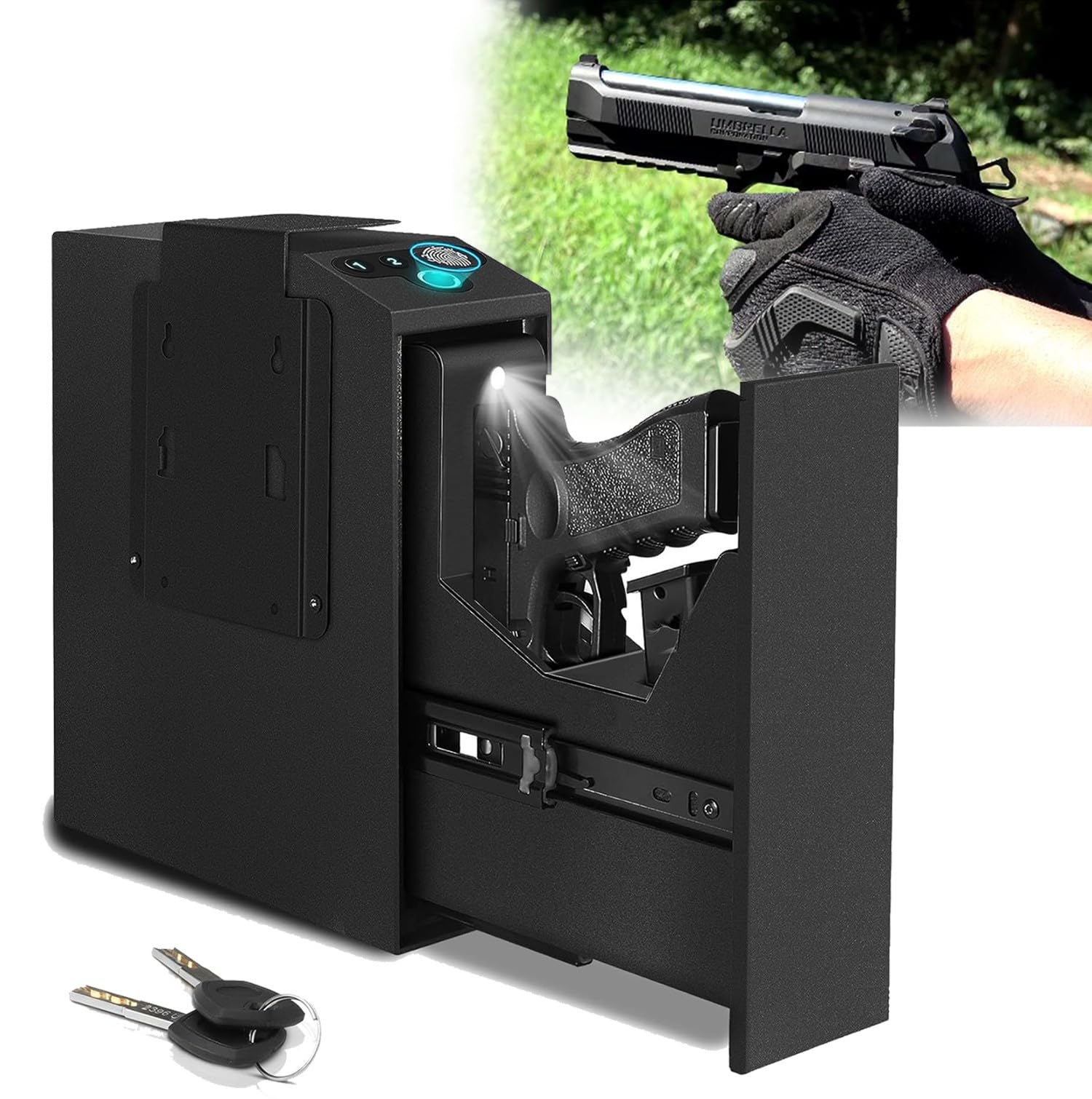 Caja Fuerte para Armas con Huella Digital y Cerradura con Llave, Armero para Pistola