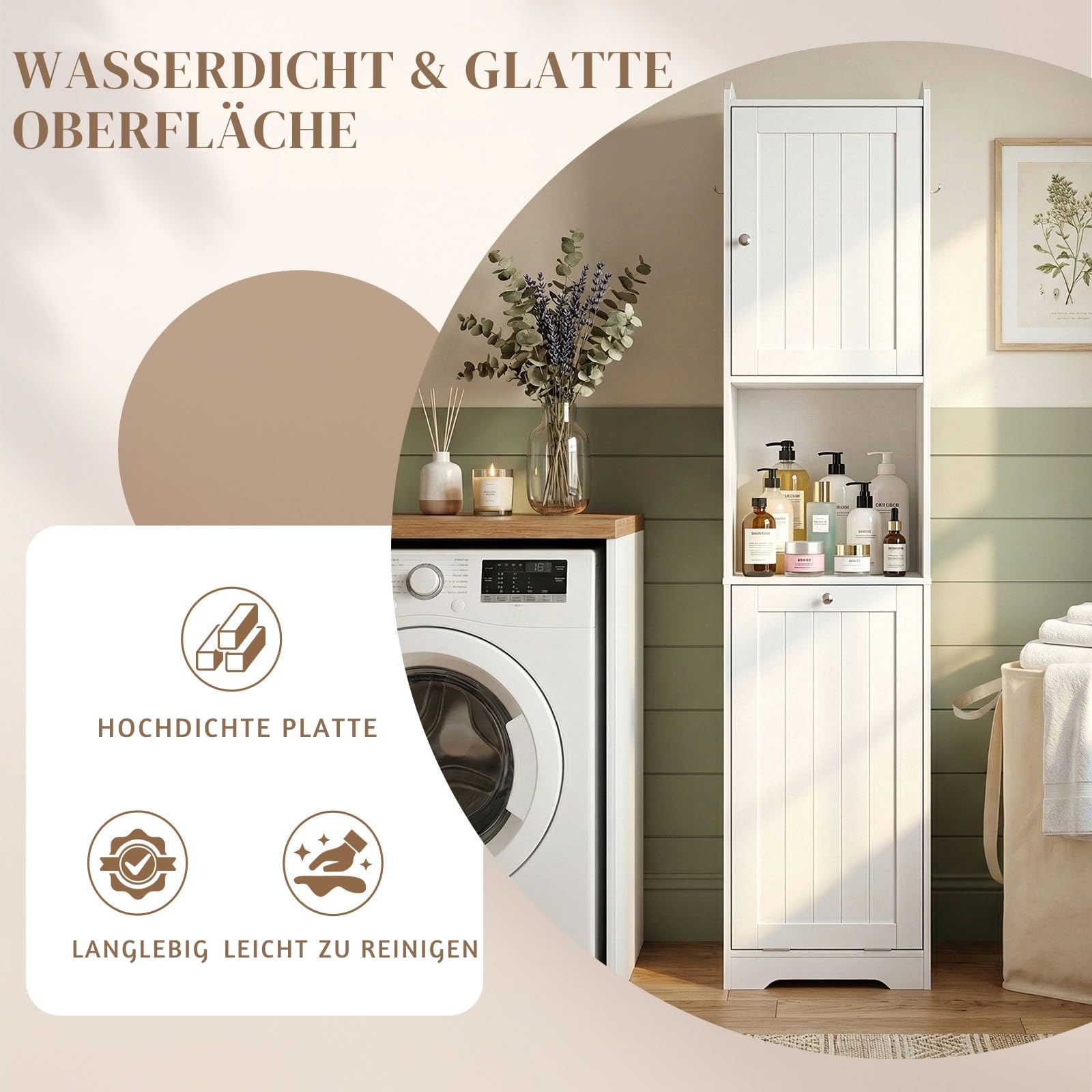 LEADZM Badezimmerschrank, Lagerschrank Aufbewahrungsschrank | Badschrank hoch mit 1 Tür, 1 Klappdeckel-Schublade, 1 offenen Fächern für Badezimmer Wohnzimmer, Esszimme, 40 x 40 x 180 cm