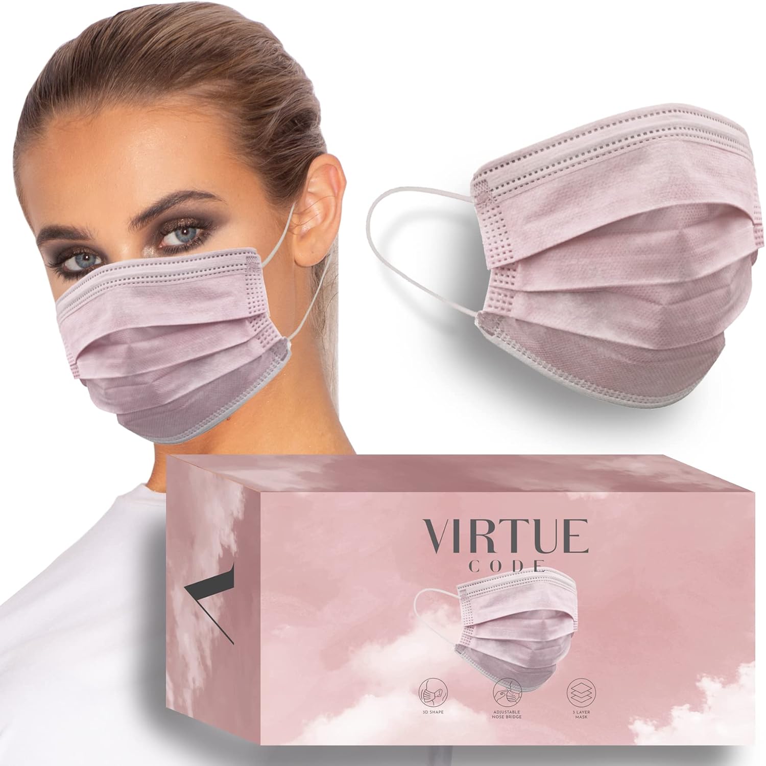 VIRTUE CODE On The Go Curved Face Masks Soft 3 Ply