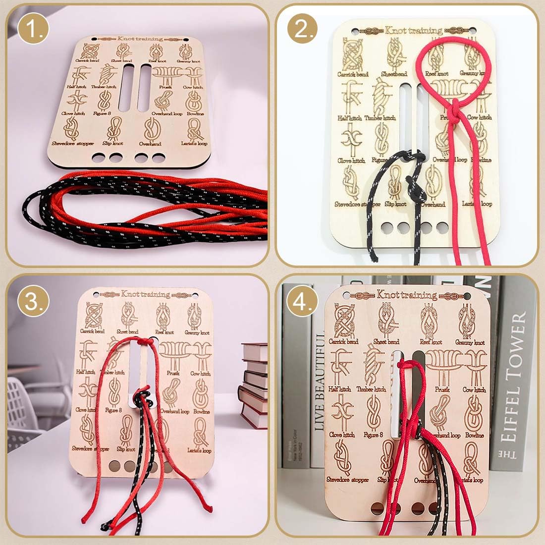 1 Kit Tabla De Práctica Para Hacer Nudos, Kit Entrenamiento De Nudos De Madera, 16 Esenciales Con Cuerdas Paracord, Para Exteriores, Supervivencia, Acampada Y Escalada