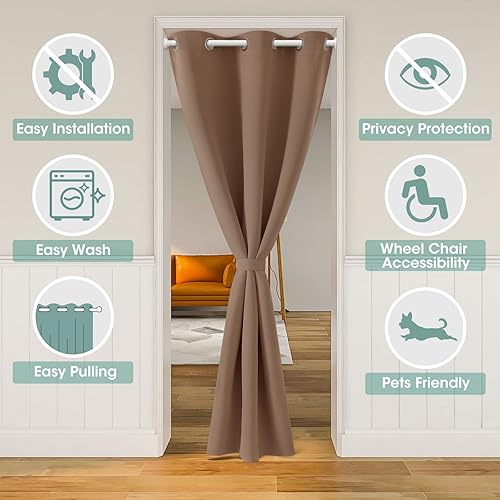 Miniatura 117 de HOMEIDEAS Cortinas de puerta para privacidad de puerta, cortina opaca para puerta de armario para dormitorio, cortinas con aislamiento con lazo