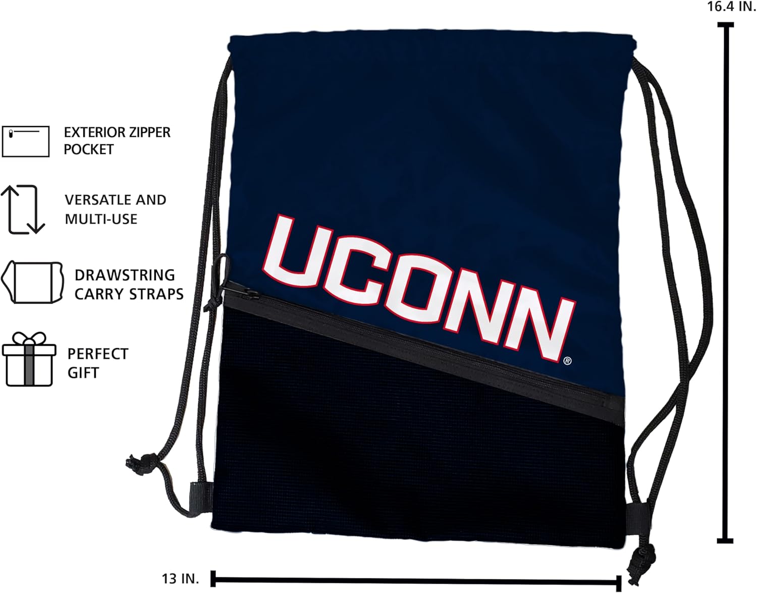 Logo Brands NCAA UConn Huskies Tilt Backsack - Water Resistant Drawstring Bag with Dual Strap Closure, Zipper Mesh Pocket, Lightweight & Portable