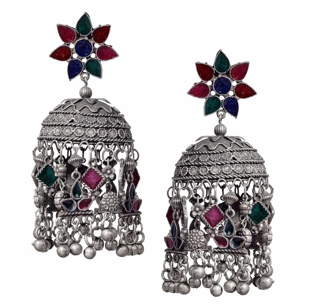 Ethnic Black Polish Silver Antique Metal Oxidized Designer Fashion Long Dangle Tassel Jhumka Earrings Women Girls (B0CZ8YLKNS) Amazon Price History, Amazon Price Tracker