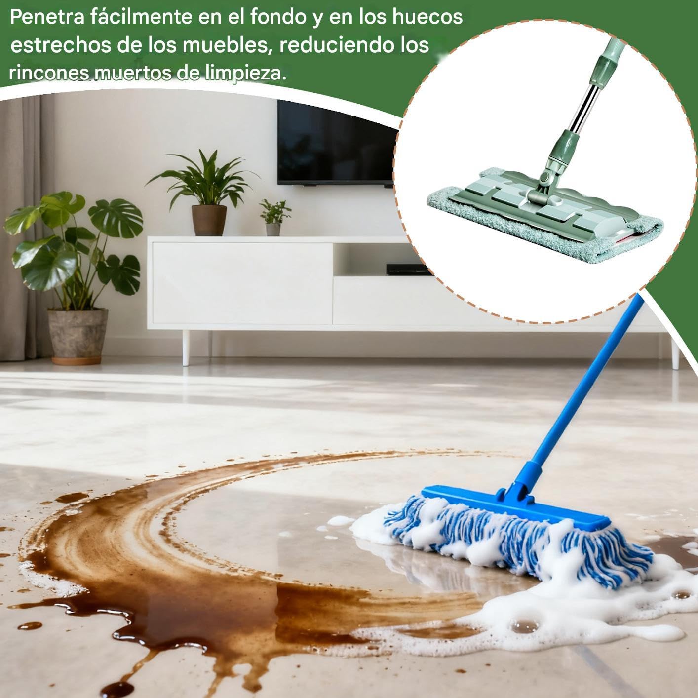 Mopa Plana De Microfibra 7 Almohadillas Mango Telescópico Fregado Rápido