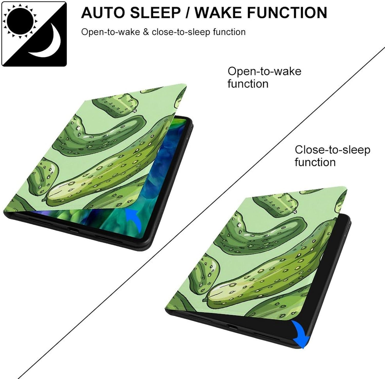 Dill Pickles Print Printed Case Trifold Stand Protective Cover Compatible with iPad Pro 2020/2021/2022 (12.9in)