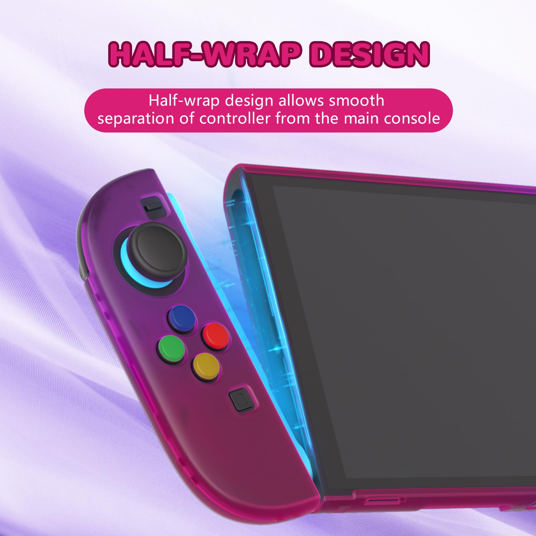 PlayVital Cover per Nintendo Switch 2 Custodia Rigida Dockable Protettiva Antigraffio, Copri Analogici/Tasti per Joycon, Supporto Pieghevole Accessori per Switch 2 Console, Trasparente Viola Rosa