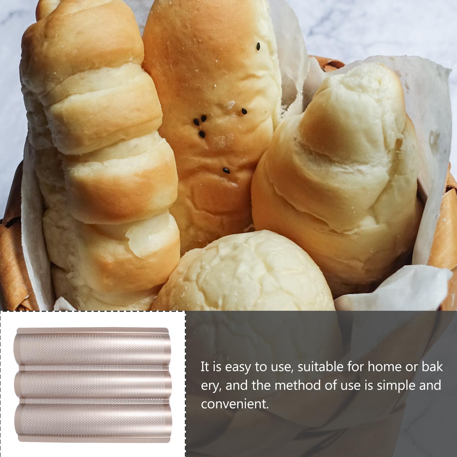 Goldfarbenes Dreischlitziges Antihaft Backblech aus Hochtemperaturbeständigem Material Baguette Backform für Brot Einfach zu Entformen und Reinigen Backzubehör für Küche Haus