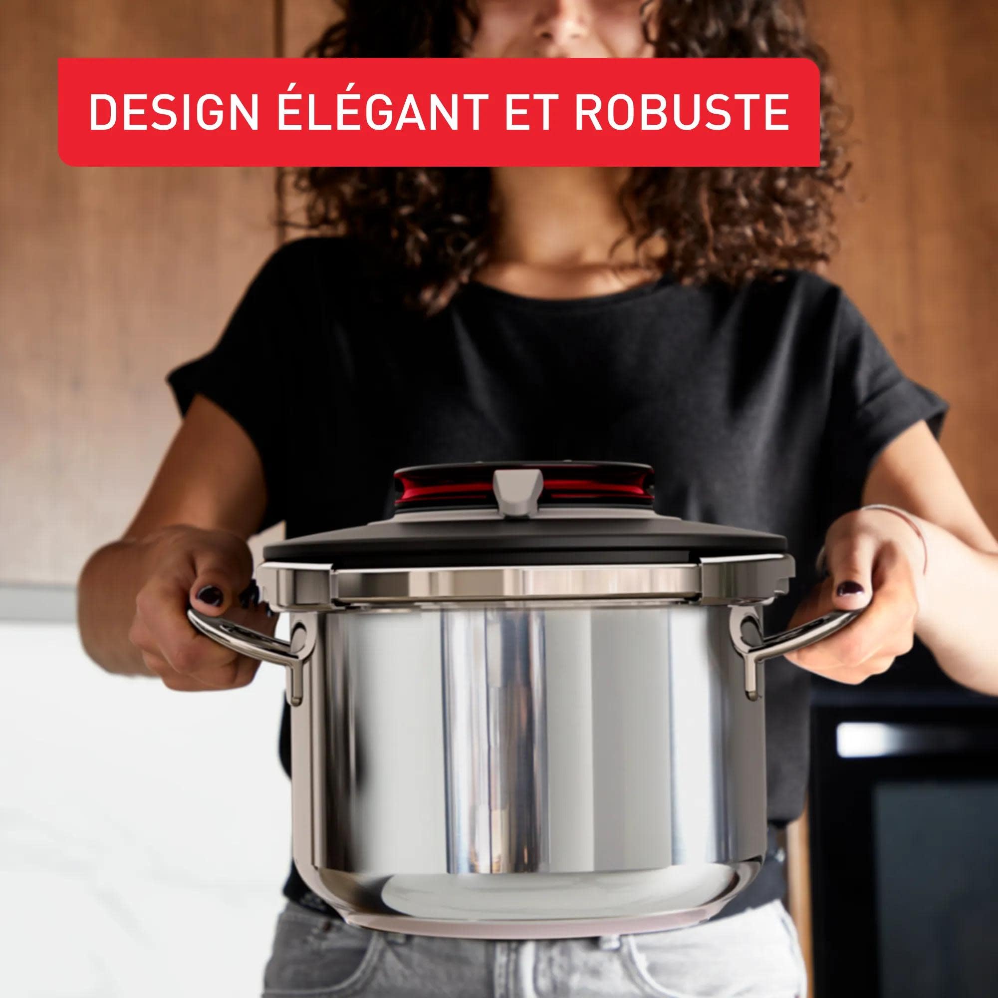 SEB Clipso + Chef Expert 8 L, Cocotte-minute avec 4 programmes, 6 à 8 personnes, Cuisson rapide, Compatibilité four, P4571400, Acier Inoxydable