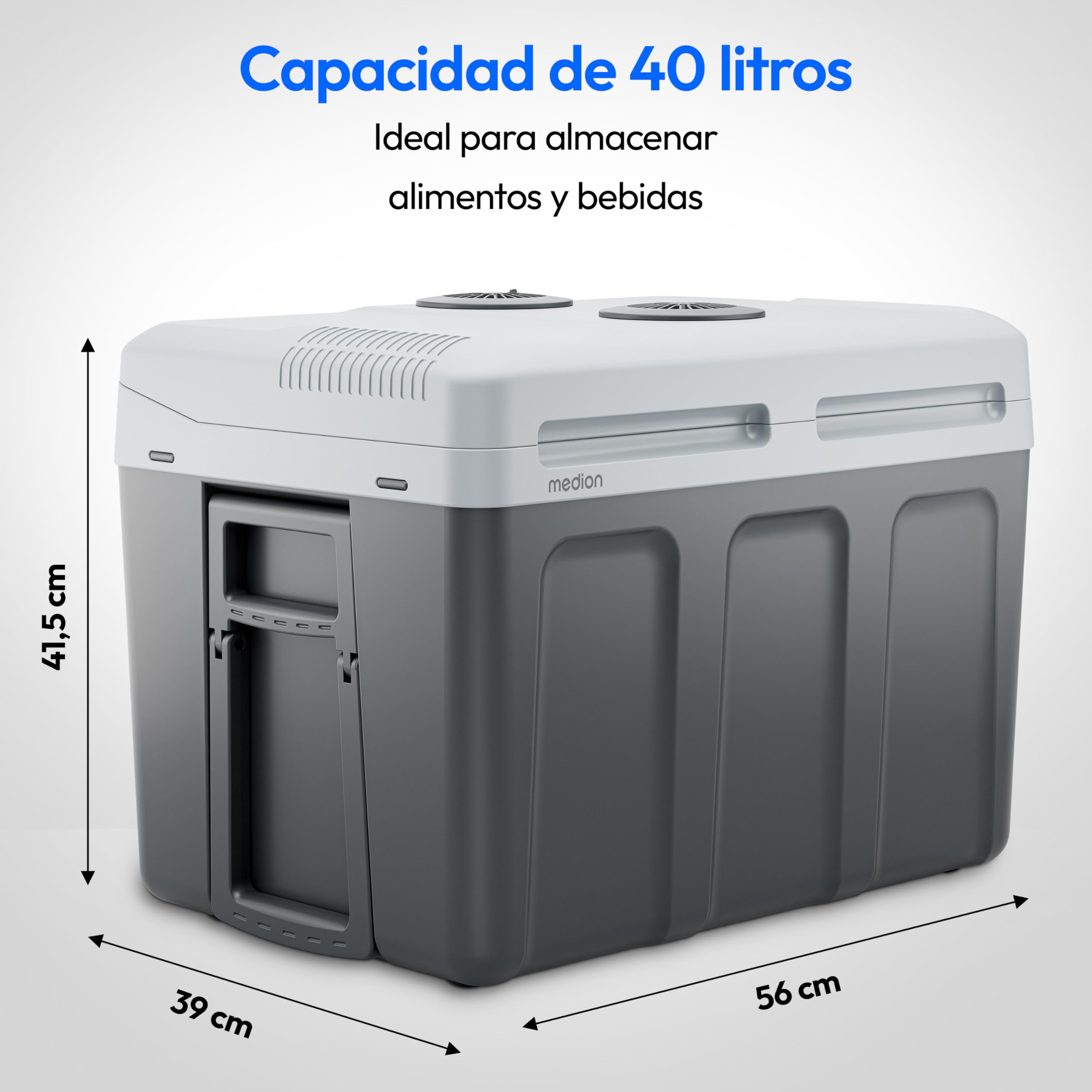 MEDION Nevera portátil con función de Calor (eléctrica, 2 en 1, refrigeración y Calentamiento, 40 litros, conexión 3 en 1, 5 V USB, 230 V y Adaptador para Coche de 12 V, para Coche, camión, Camping