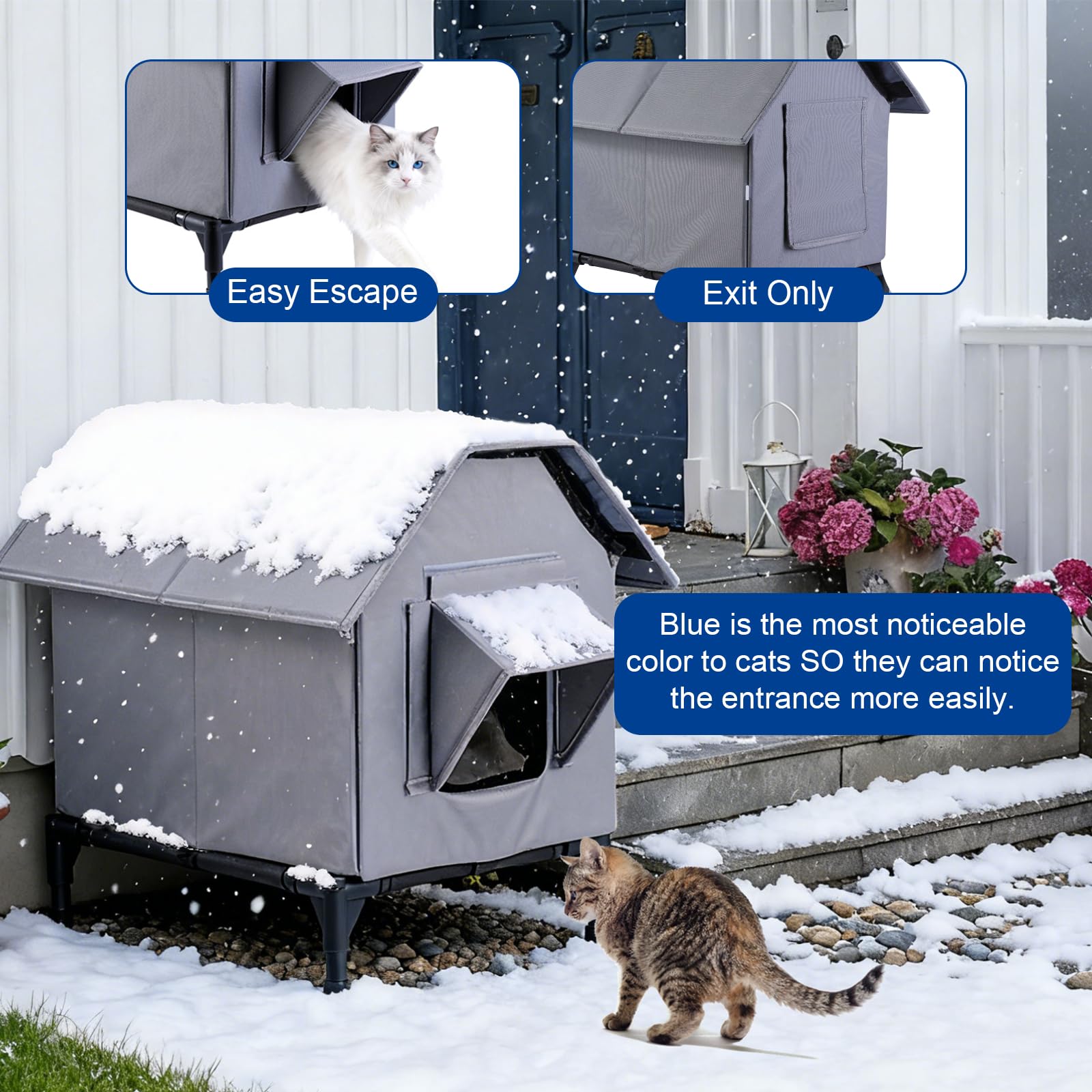 Katzenhaus Für Draußen Winterfest, Haus für verwilderte Katzen Wasserdicht Wetterfester, Katzenhaus Outdoor mit erhöhter Basis, Hundehöhle Waschbar Hundehaus Tierheim Für Streuner Haustiere