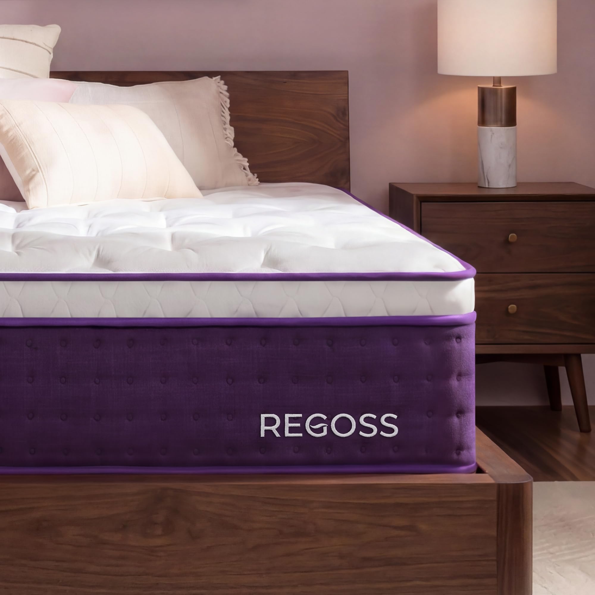 REGOSS Queen Mattress 14 Inch Hybrid, Medium Plush, for Side Sleepers