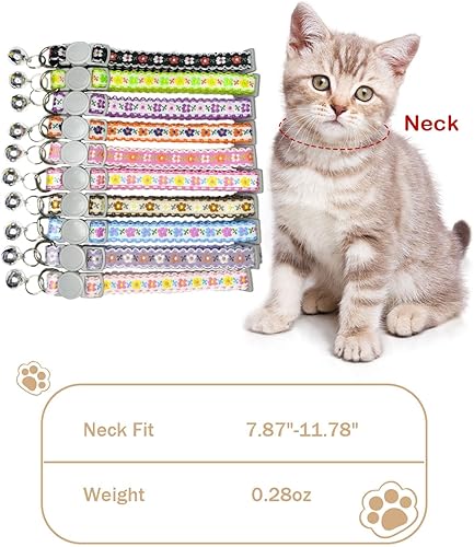 Miniatura 5 de Lindo collar de gatito bordado de flores con campanas, collares de gatos para niños y gatos hembras, ajustable (6.7-12.2 pulgadas) (rosa y morado)