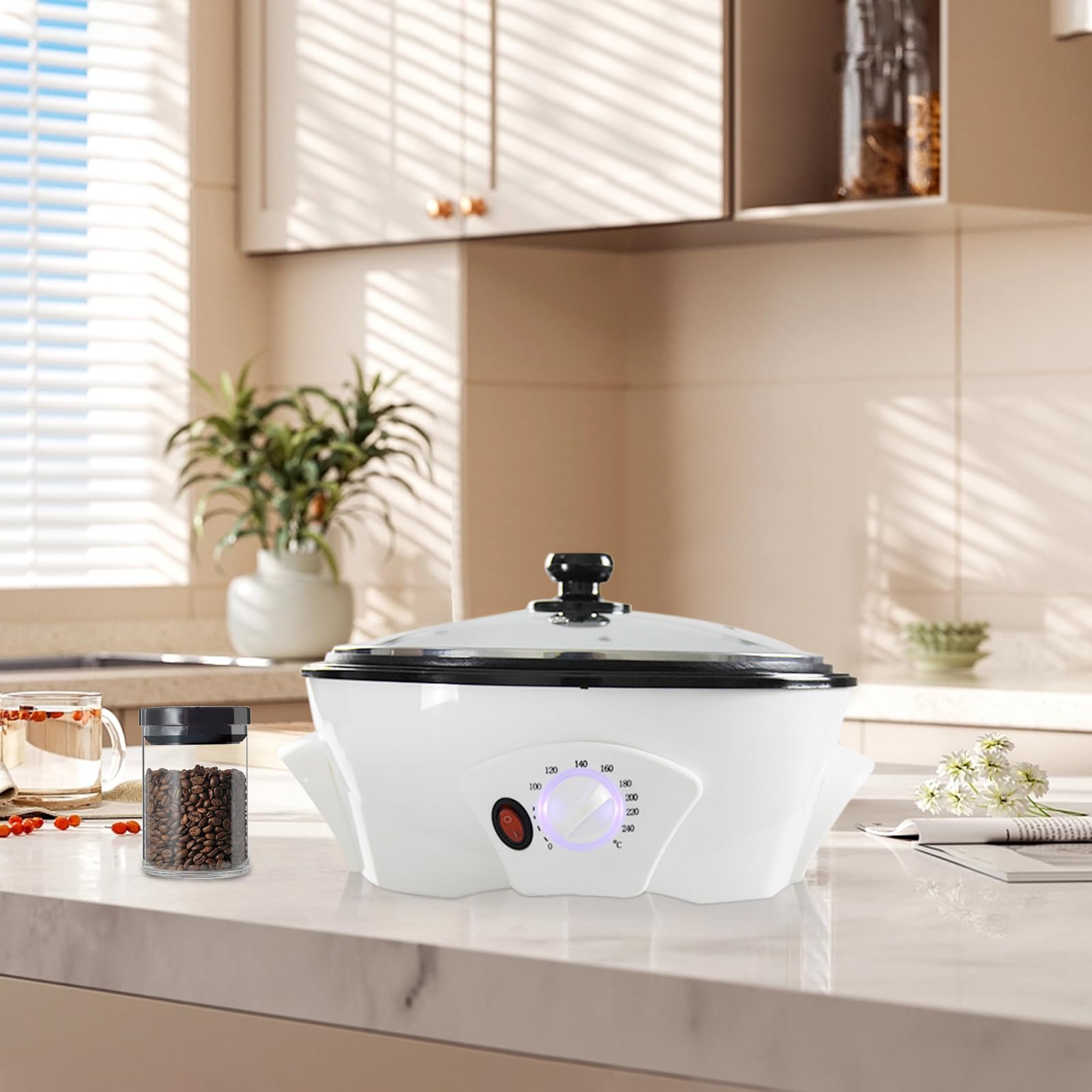 Torréfacteur de café électrique pour la maison, 1200 W, multifonction, réglage de la température, 0-240 °C, pour la cuisson des grains de café