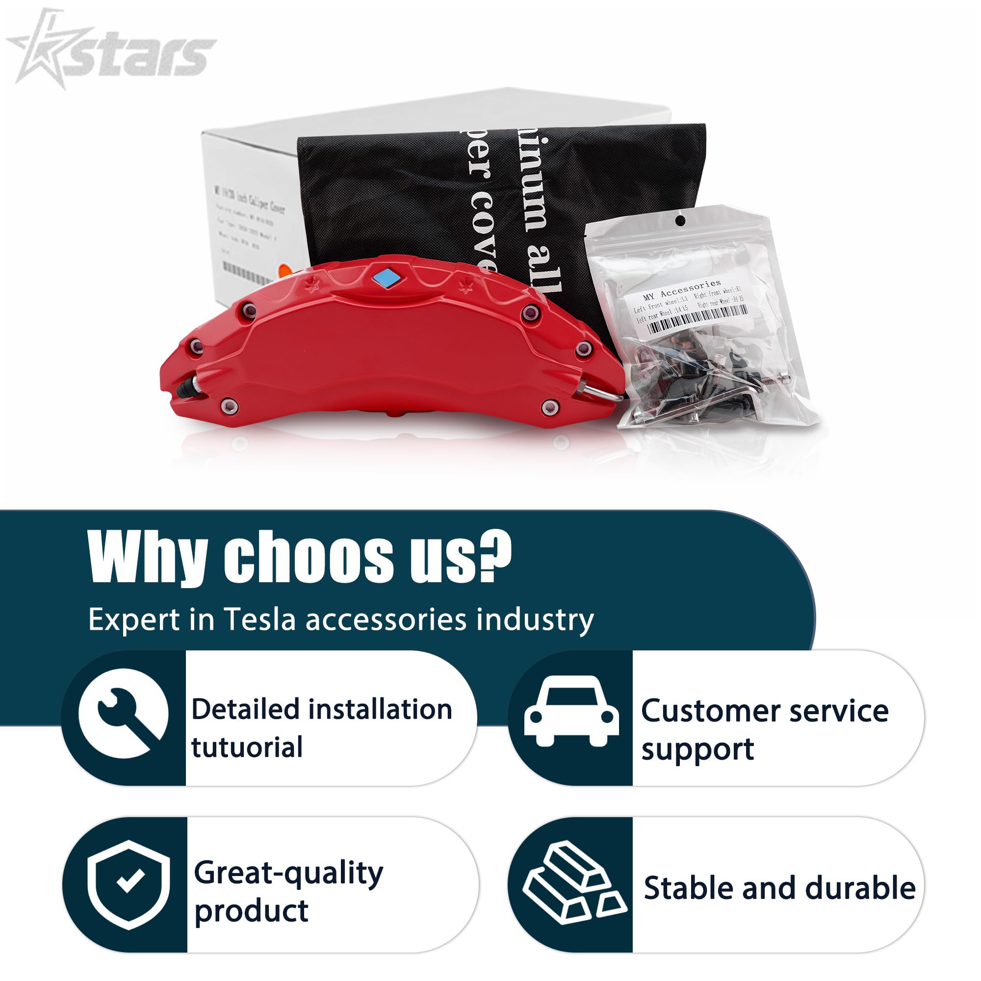 Kstars 4 Pezzi Coperchio Pinza Freno Compatibili con Modello Y Accessori,2020-2024 19 Pollici 20 Pollici Mozzo Ruota Modello Y Coperture Pinze Rosse