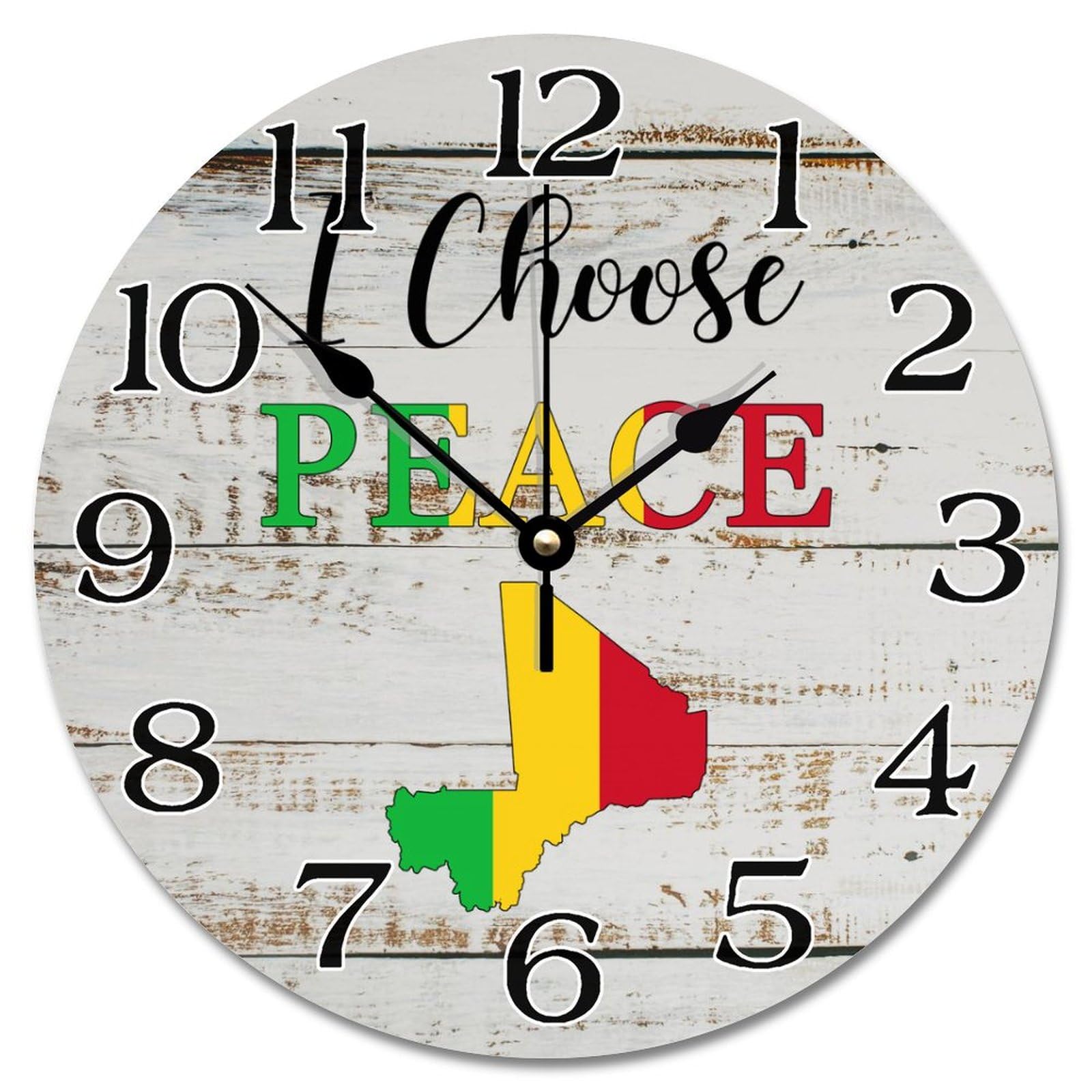 Horloge murale Mali en bois 30cm vintage et silencieuse à piles