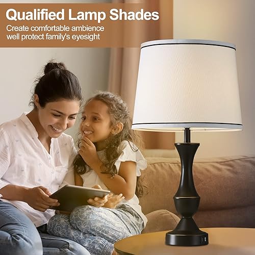 Vista 6 de White Bedside Lamp Shades Set of 2 Replacement, Fabric Lampshades for Table Lamps Floor Lamps, Medium Lampshades 13" Top x 11" Bottom x 10" High