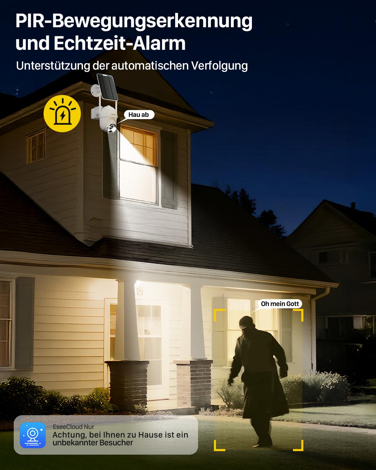4G LTE Überwachungskamera Aussen Solar mit SIM Karte + 64GB Kartenspeicher - 2K HD 4MP PTZ Solar Kamera Outdoor Kabellose, Automatische Nachverfolgung, Farb-Nachtsicht, IP66 (Ohne WLAN)