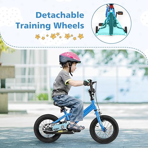 Miniatura 5 de BABY JOY Bicicleta para niños, 12, 14, 16, 18 pulgadas, bicicleta deportiva con ruedas de entrenamiento extraíbles, frenos de mano y posavasos,