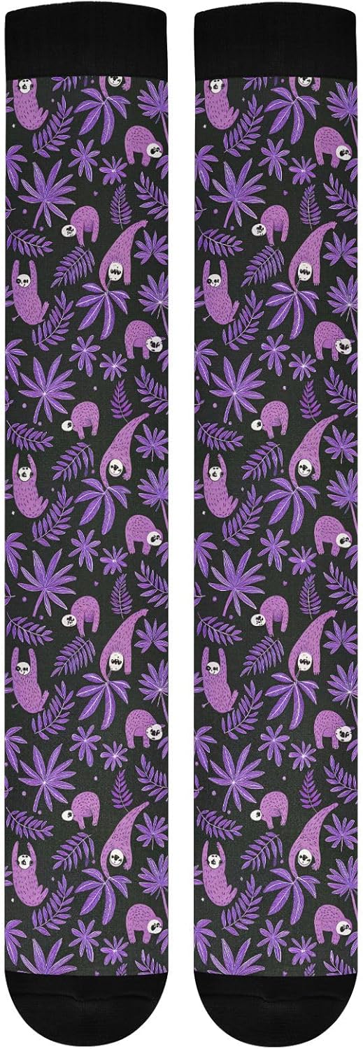 Purple Sloth Compression Socks for Women Men Knee High Running Socks for Medical Running,1 Pair - Image 8