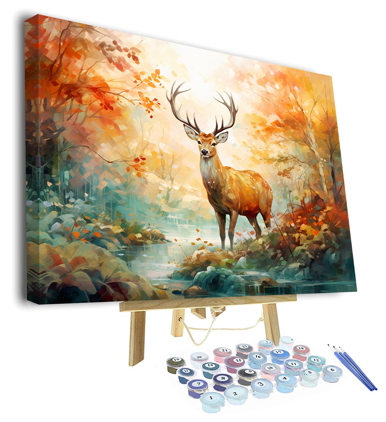 TISHIRON Rahmen Malen nach Zahlen Erwachsene Kinder Hirsch DIY Erwachsene Malen nach Zahlen Kits Tiere Malsets für Erwachsene Herbst Wald Ölmalerei mit Pinseln Kunsthandwerk 40 x 50 cm