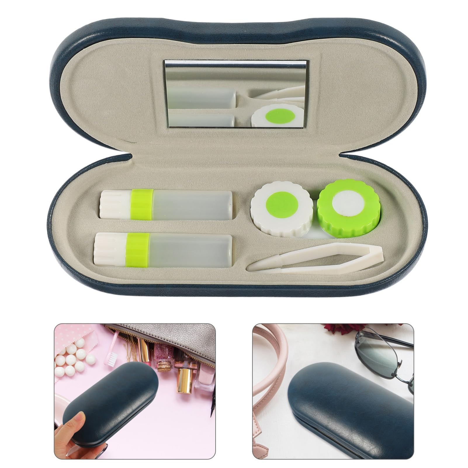 3 Juegos Estuche de Gafas Multifuncional y Portátil con Espejo Caja de Lentes de Contacto Doble Capa Organizador de Accesorios para y Uso Diario