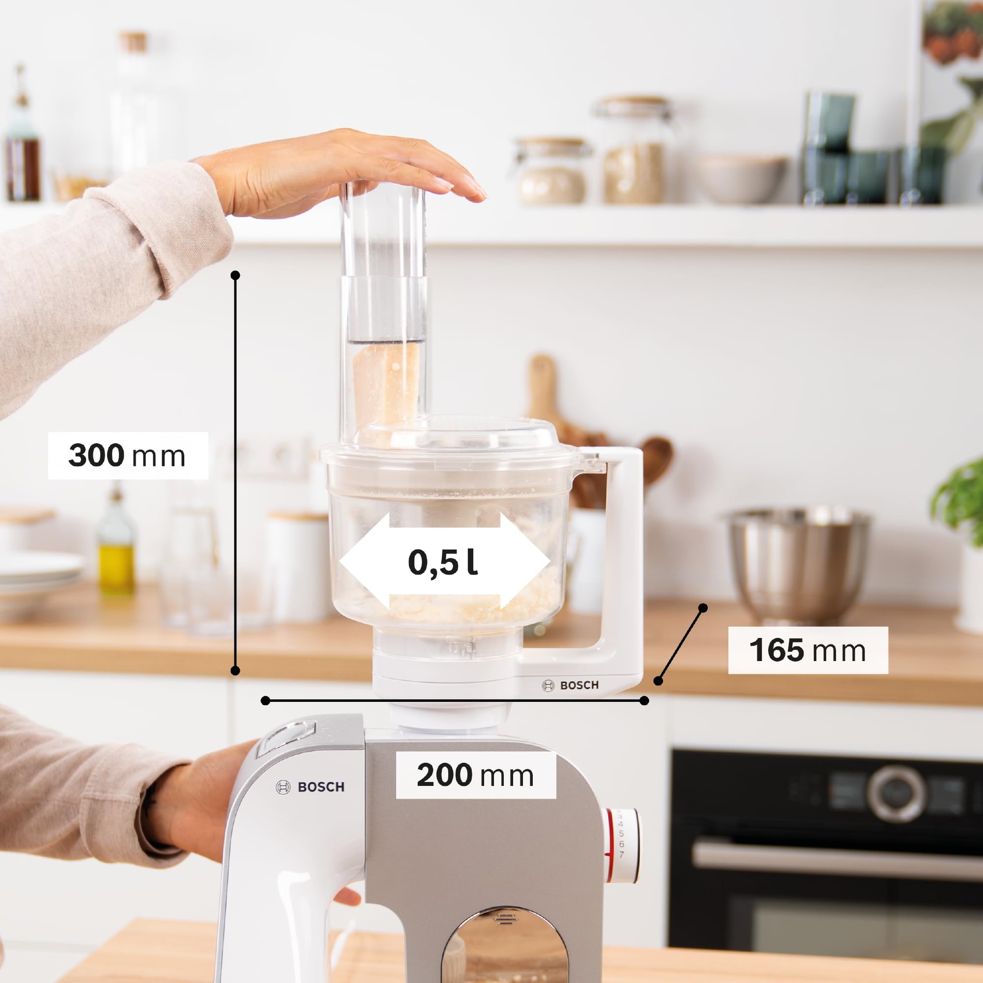 Bosch Multimixer MUZ5MM1, Zubehör passend für Küchenmaschine Serie 4, Serie 2, 3 Scheiben (Schneid-Wende-Scheibe, Raspel-Wendescheibe, Reibescheibe fein), spülmaschinenfeste Teile