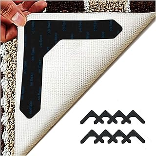 YOUBAMI Rug Grippers for Area Rugs, 8 Pack Non Slip Rug L Shape Updated Gripper on Carpet for Area Rugs, Hardwood Floors, Tile Floors, Floor Mats, Black