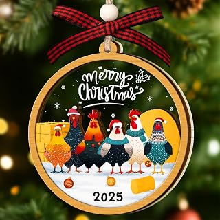 Chicken Ornament - Chick Ornaments for Christmas Tree - Farm Animal Christmas Ornaments - Chicken Gifts for Women Chick Hen Lovers, Farmer - 2 Layers Wood Xmas Ornament - Farrm Decor