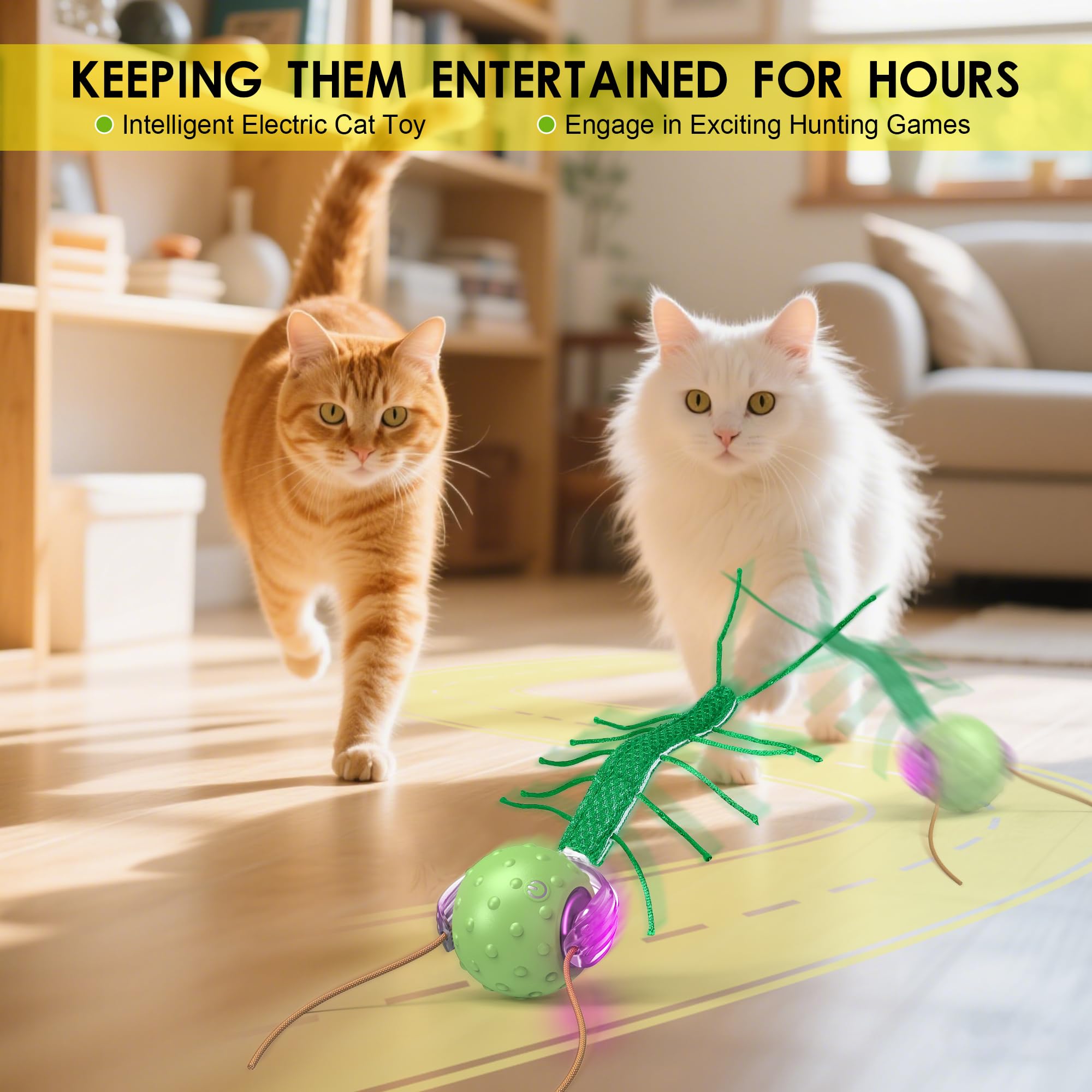 Juguetes para Gatos Adultos Interactivos con Movimiento Móviles Navidad - Juguete Pelota Automático 3 Velocidades, USB-C, Silencioso, Fun para Interior Día de los Reyes Magos‌ (Verde)
