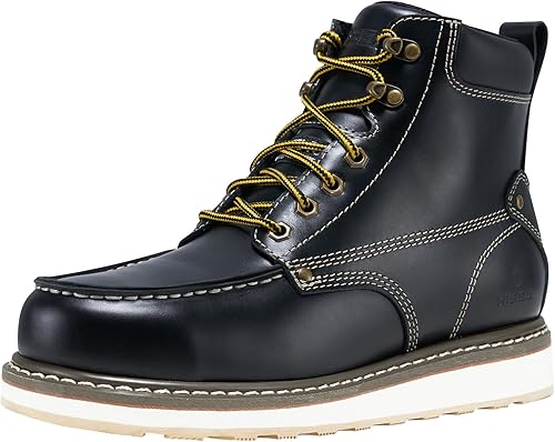 Miniatura 1 de HISEA Botas de trabajo para hombre, botas de acero con punta suave, 6 pulgadas, impermeables, antideslizantes, industriales y de construcción, 7