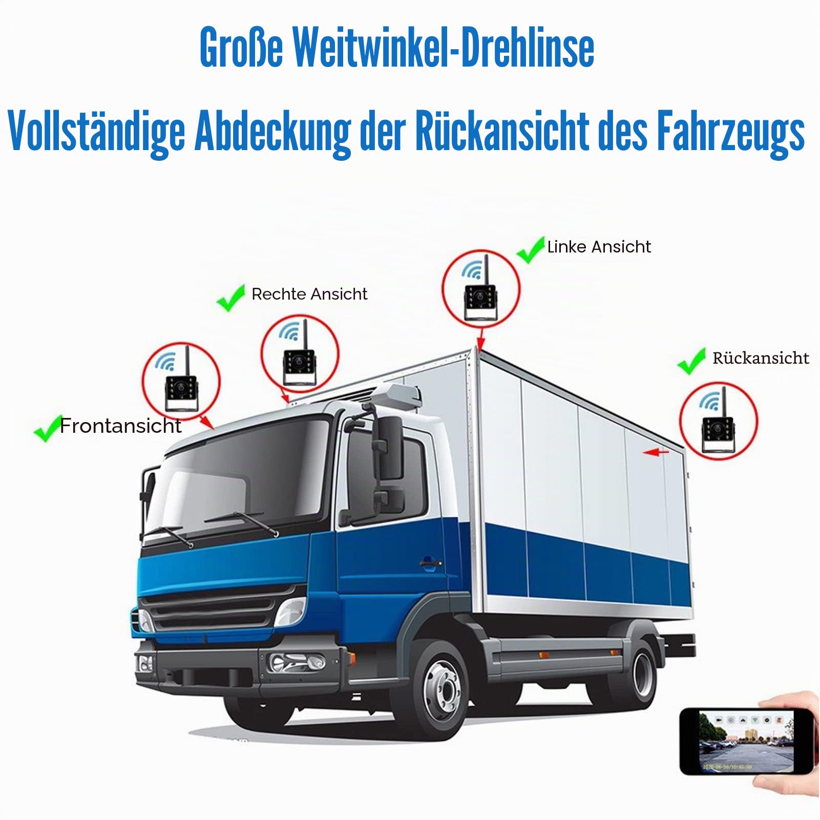 Keenso LKW WiFi Rückfahrkamera, 12V-24V Drahtlose Wasserdichte HD IR Nachtsicht Kamera für Bus