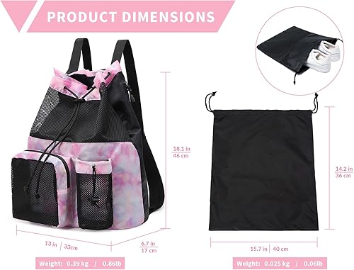 Miniatura 3 de Lohol Mochila grande de malla con cordón y bolsa para zapatos, saco de natación duradero con asa para deportes, gimnasio, yoga, playa, viajes